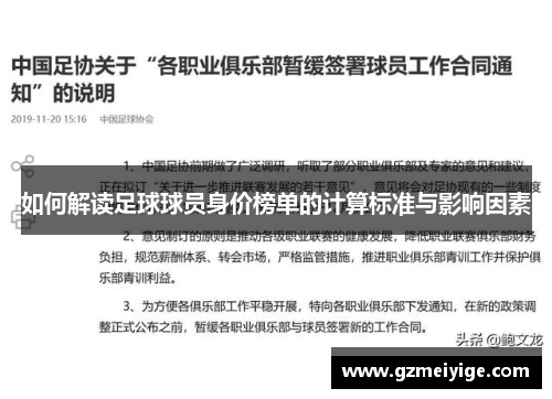 如何解读足球球员身价榜单的计算标准与影响因素